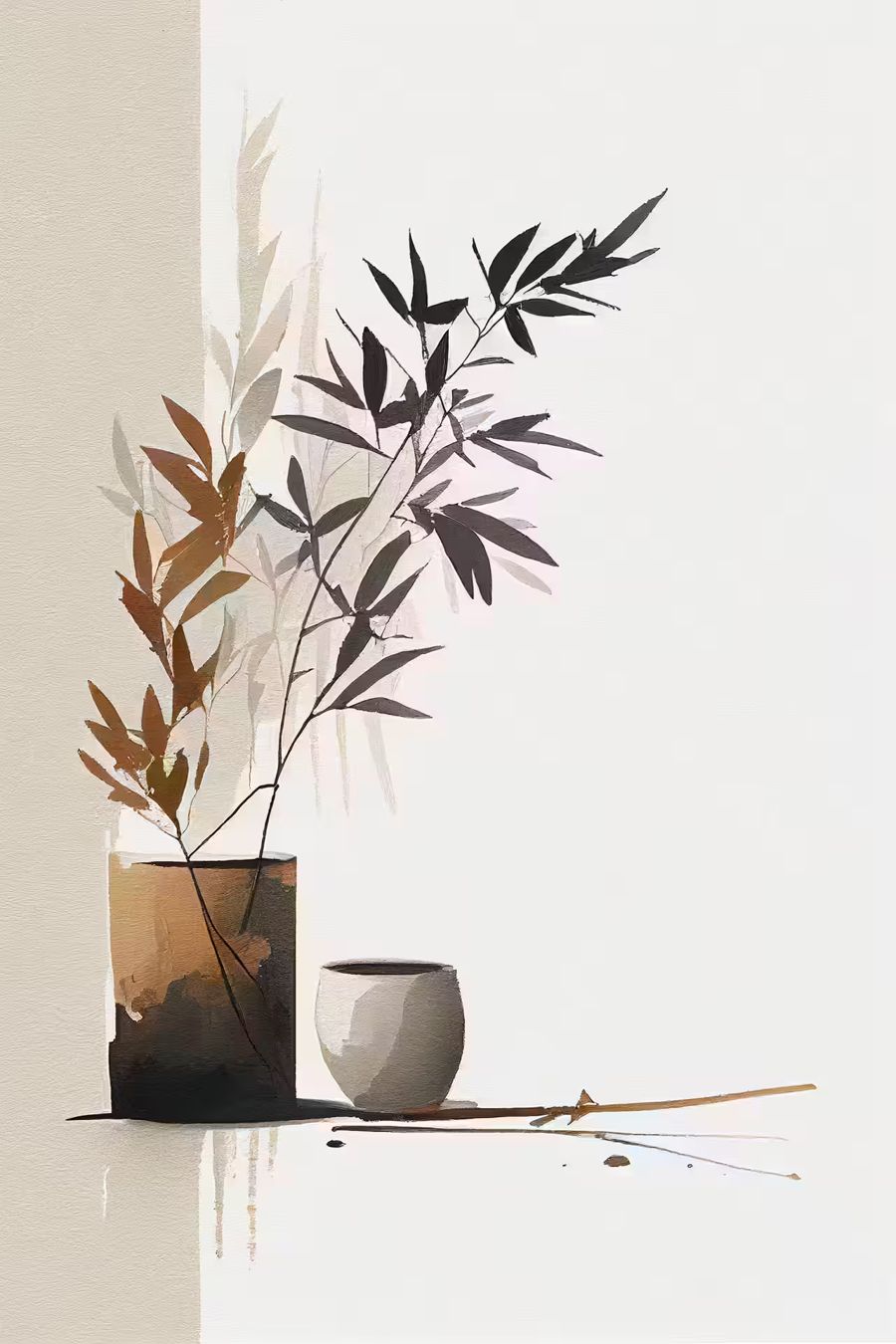 , 2 Modern Minimalist Abstract Brown
