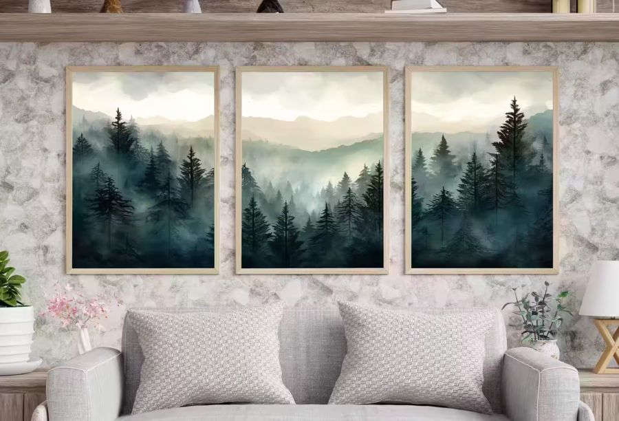 , 3 Watercolor Mountain Landscape