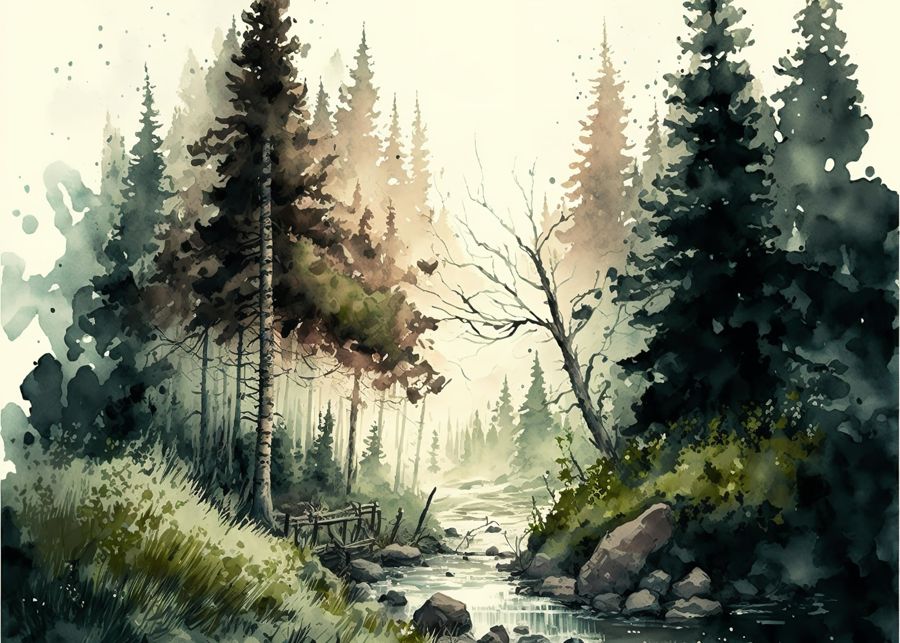 Forests, 4 Watercolor Forests Landscape