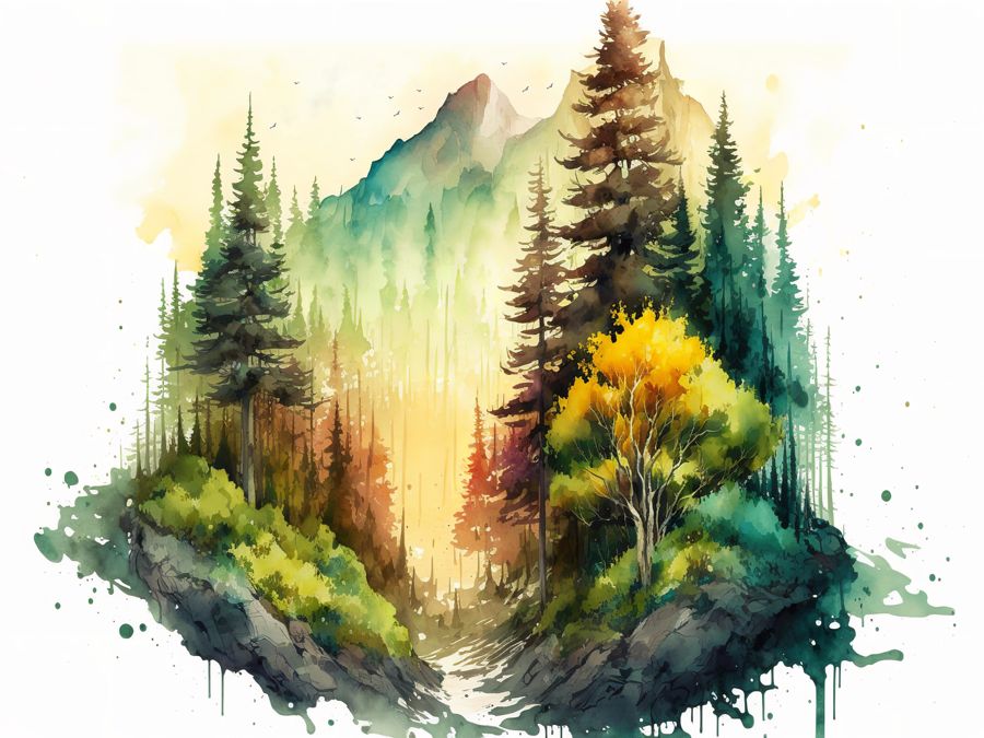 Forests, 4 Watercolor Forests Landscape