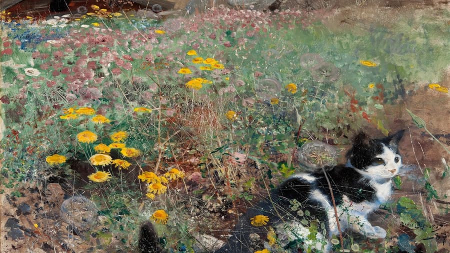 Bruno Liljefors, Cat on a Flowery Meadow