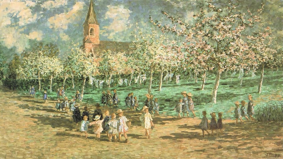 Jenny Montigny, Flowering Orchard and Schoolchildren