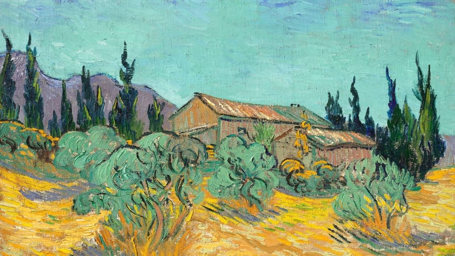Vincent van Gogh, Wooden Sheds among Olive Trees and Cypresses