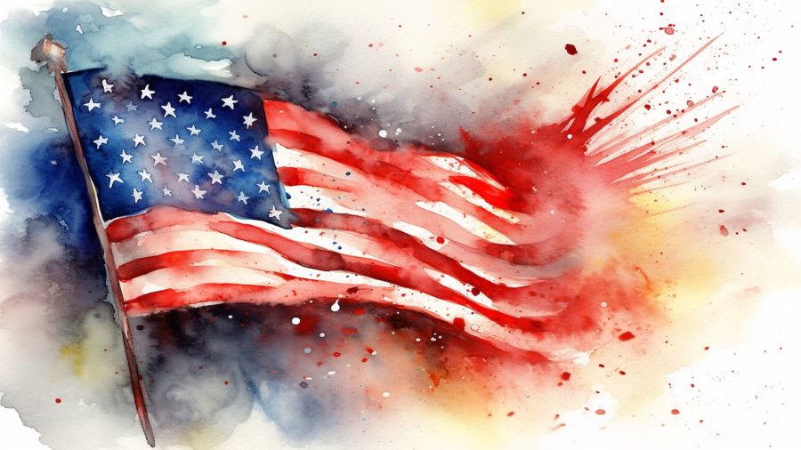 , American Flag Fireworks Watercolor