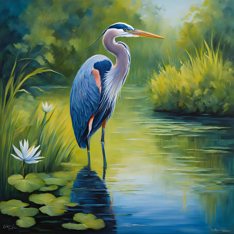 Flowers, Blue Heron Lotus Flower Modern