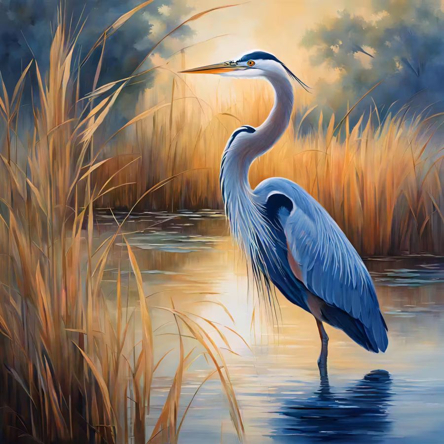 , Blue Heron Tropical Bird Modern