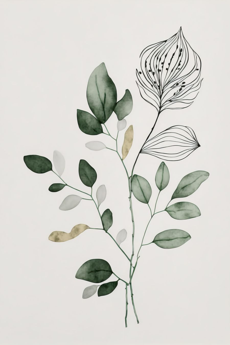 Flowers, Botanical 2 Watercolor Sage Green