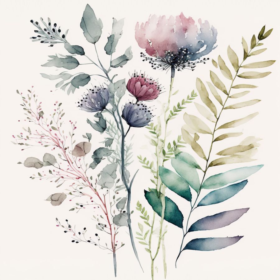 Flowers, Botanical 3 Watercolor Gallery