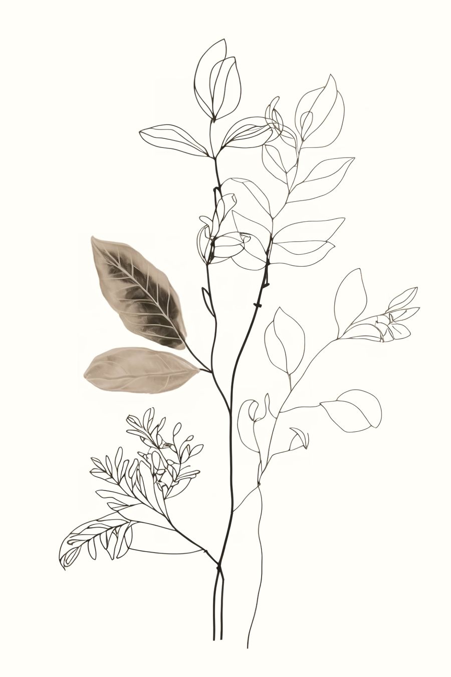 Flowers, Botanical Line 2 Neutral Plant