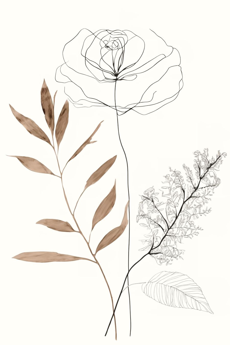 Flowers, Botanical Line 3 Neutral Plant