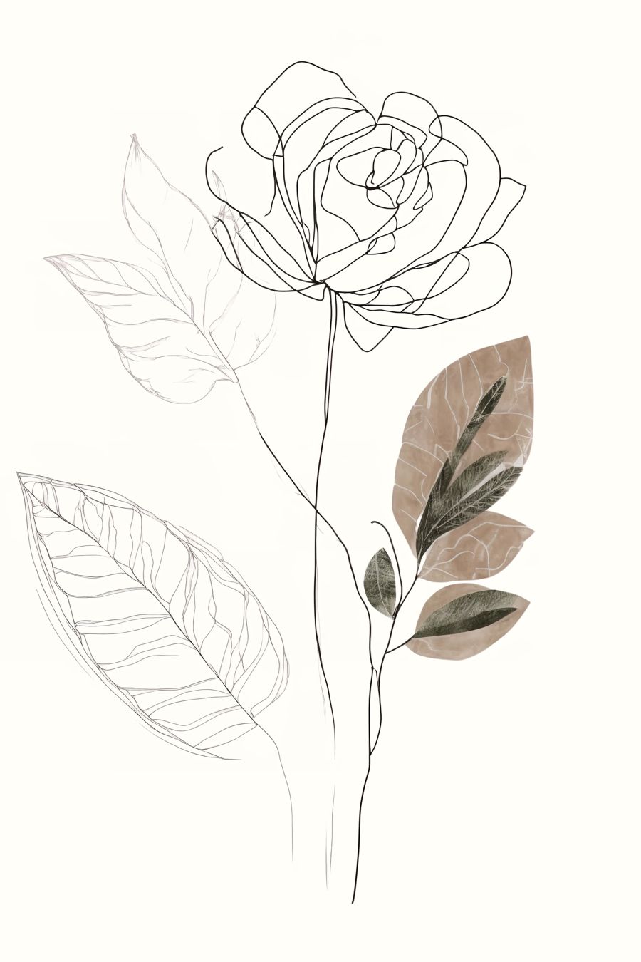 Flowers, Botanical Line 3 Neutral Plant