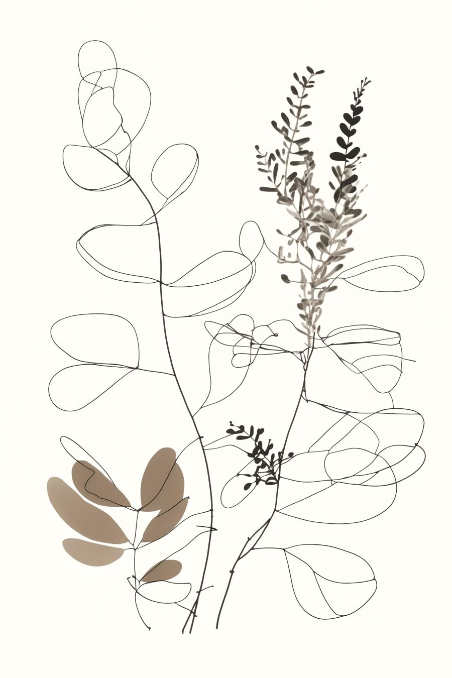 Flowers, Botanical Line 3 Neutral Plant