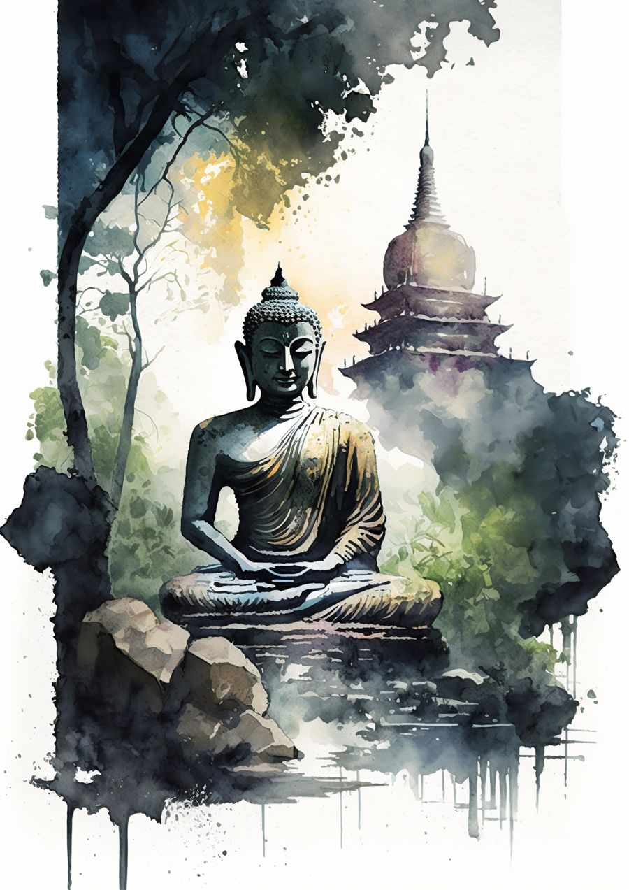 , Buddha Tree Zen Watercolor Buddhism