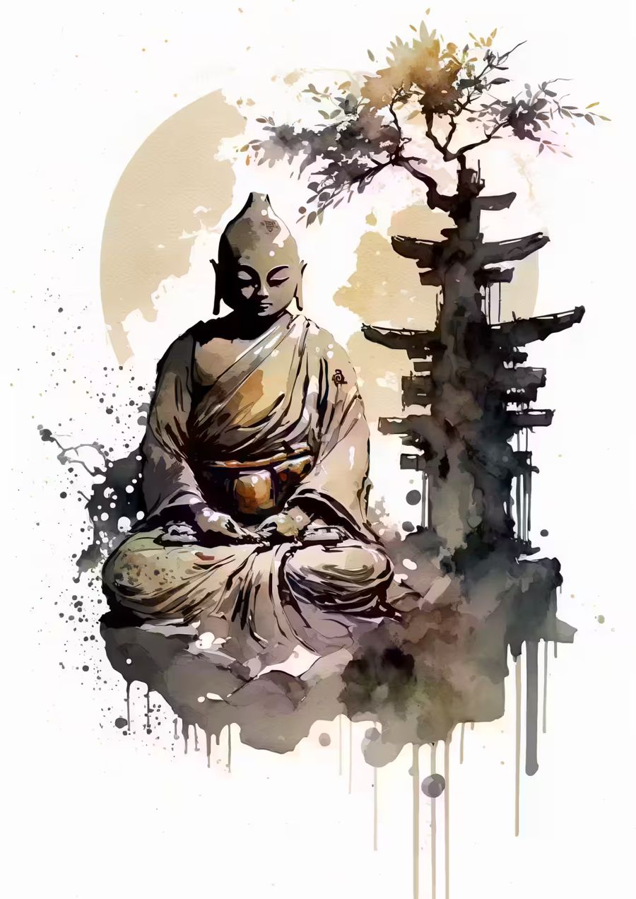 , Buddha Zen Watercolor Buddhism Zen