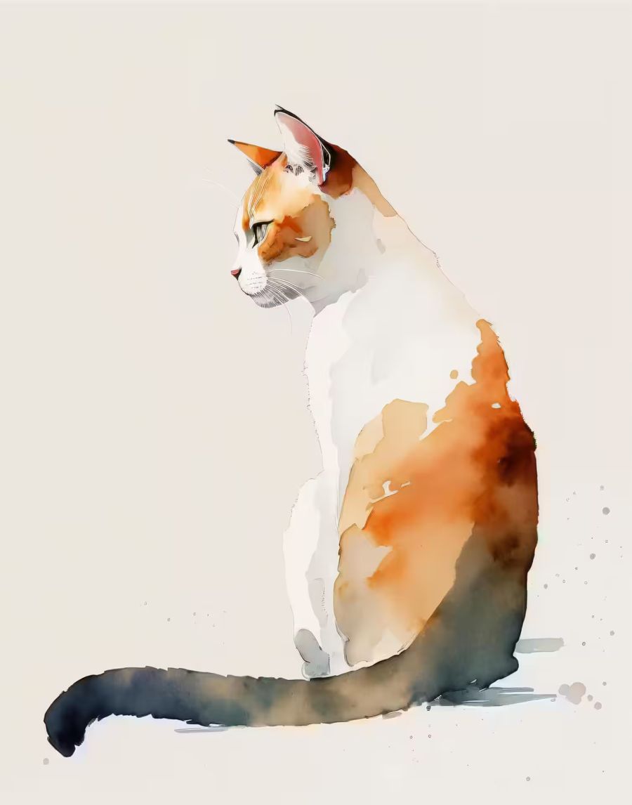 , Cat Watercolor Minimalist Cat Orange