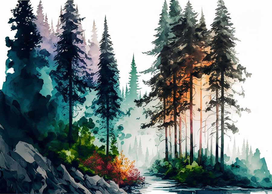 Forests, Colorful Forest Trees Nature Decor