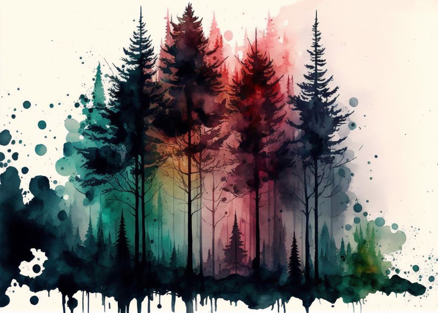 Forests, Colorful Forest Trees Nature Decor