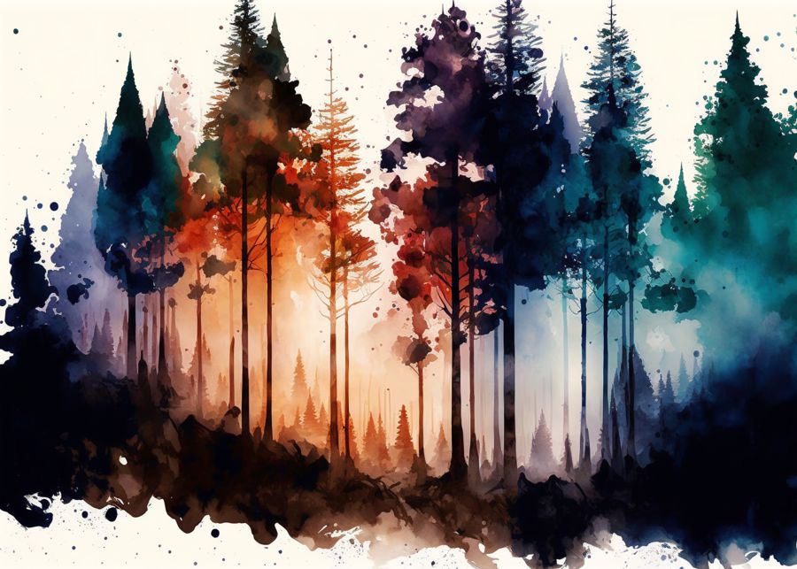 Forests, Colorful Forest Trees Watercolor Nature