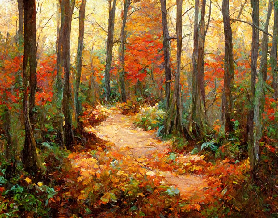 Seasonal, Dense Forest Trail Fall Landscape