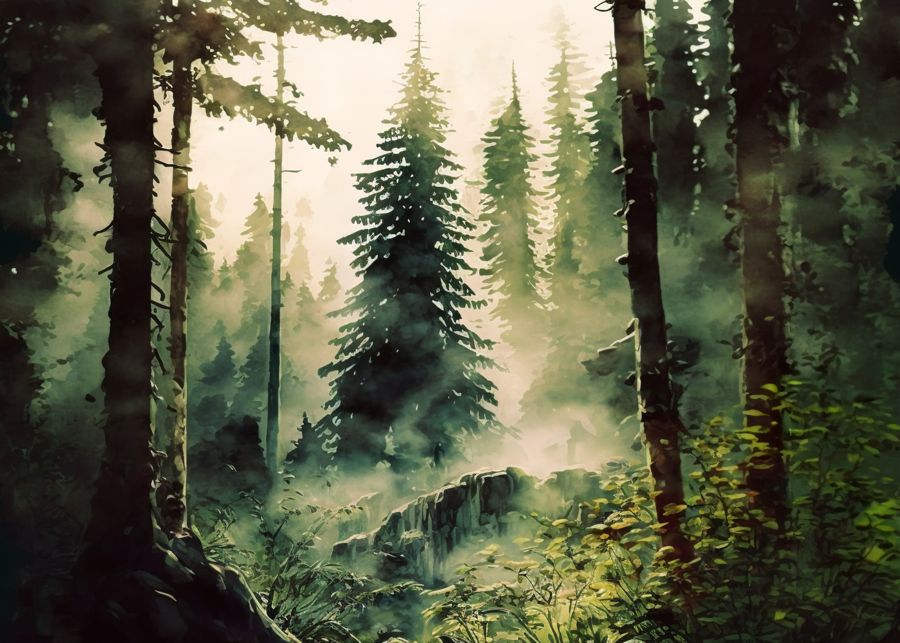 Forests, Dense Forest Watercolor Landscape Green