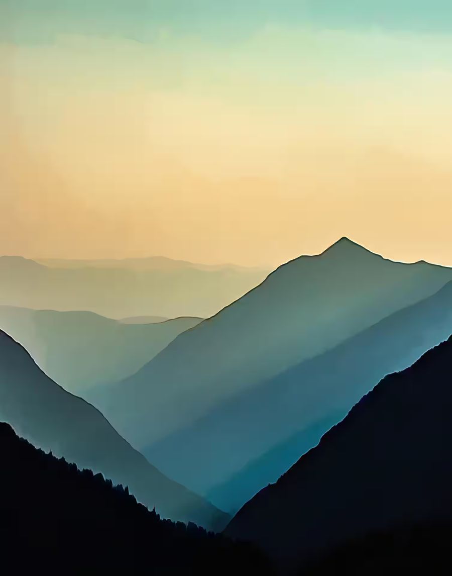 , Evening Mountains Abstract Sage Green