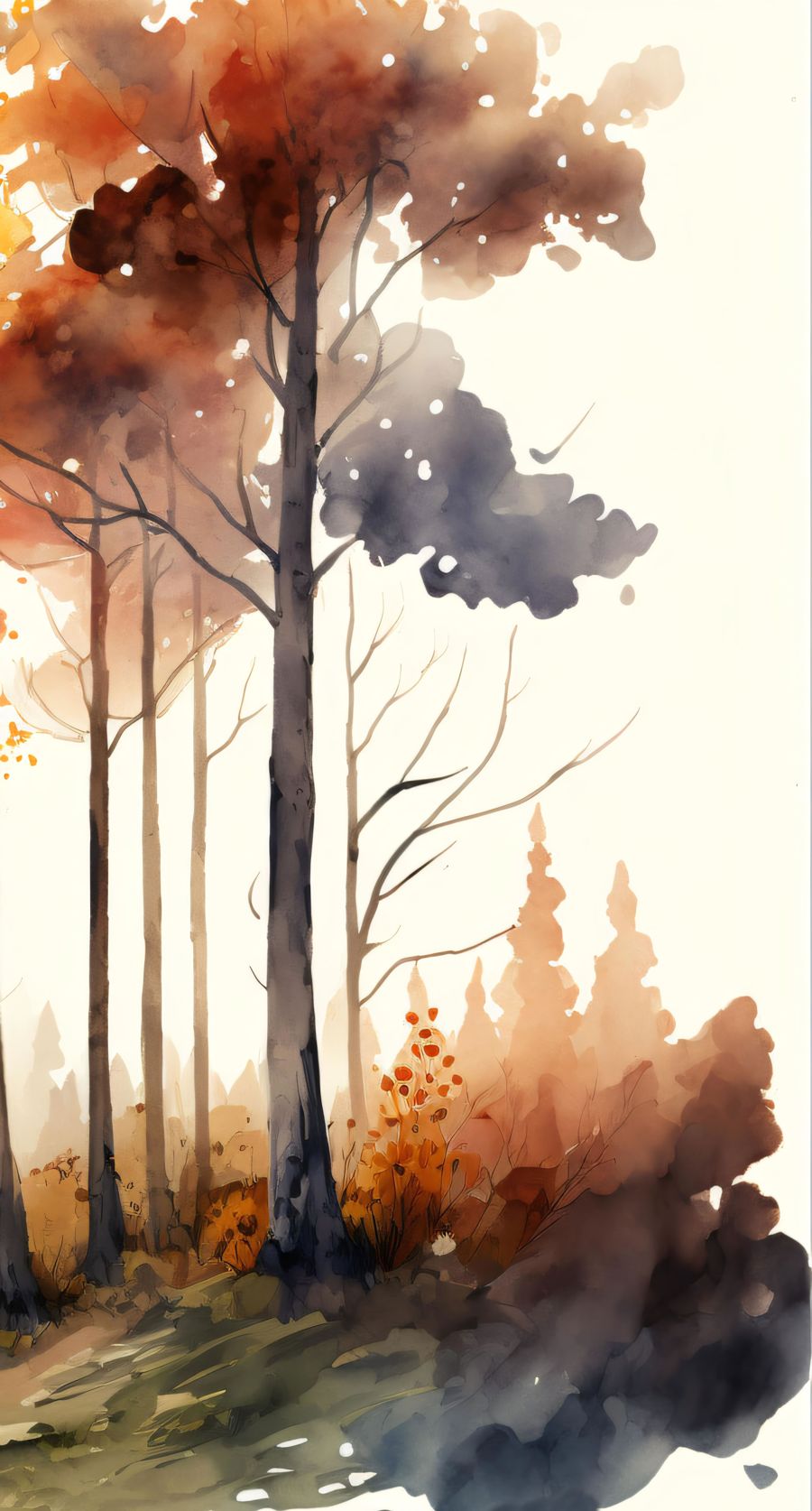 Seasonal, Fall Watercolor Forest Landscape 3