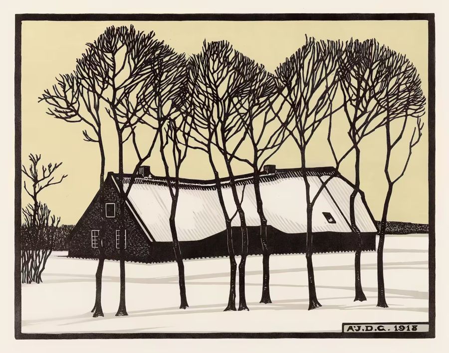 Countryside, Farm Snow Nouveau Retro Julie