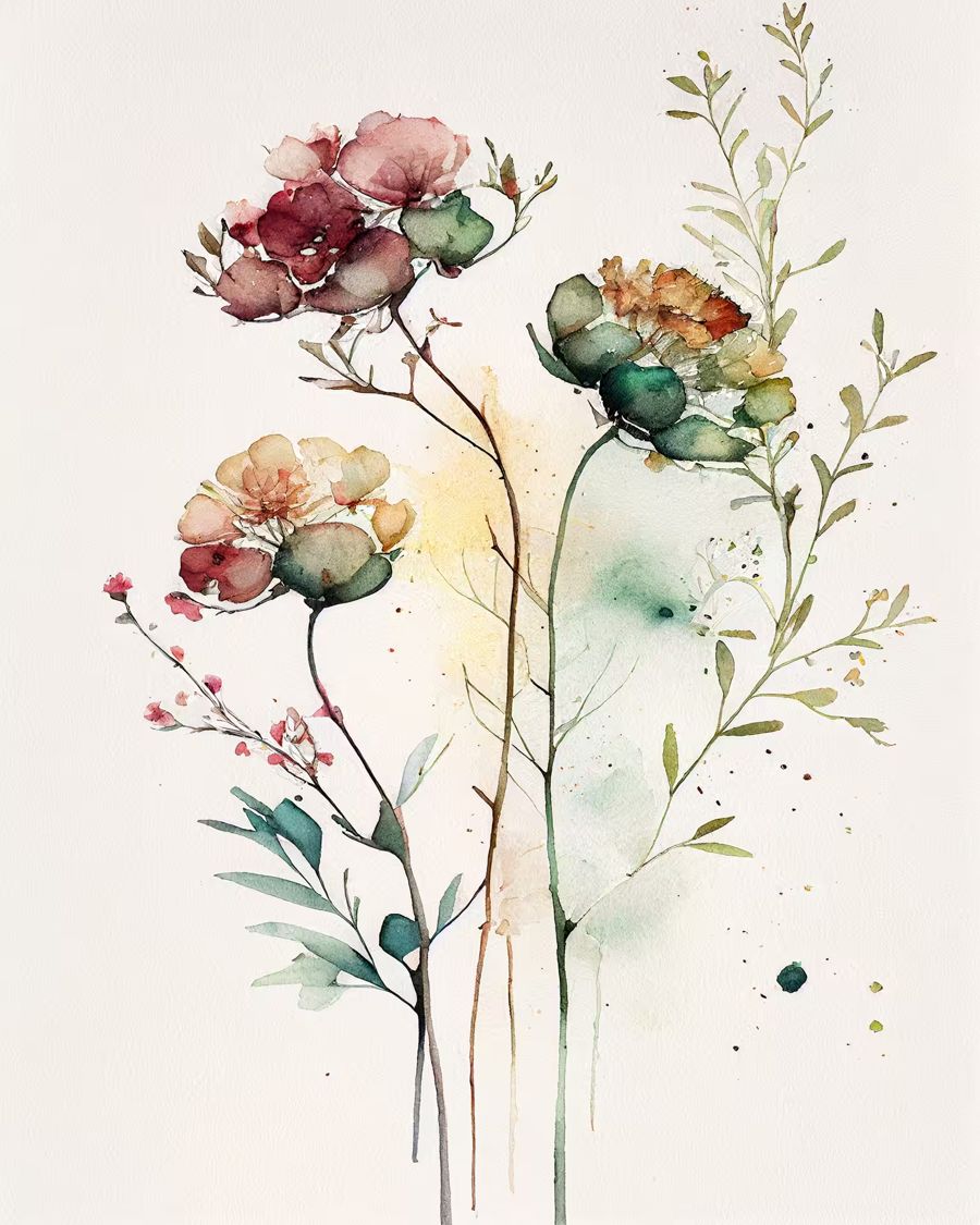 Flowers, Floral Boho Floral Flower Watercolor
