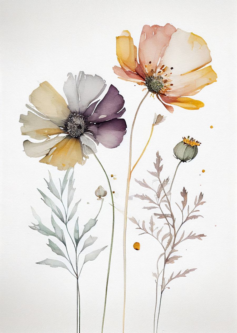 Flowers, Floral Boho Floral Watercolor Botanical