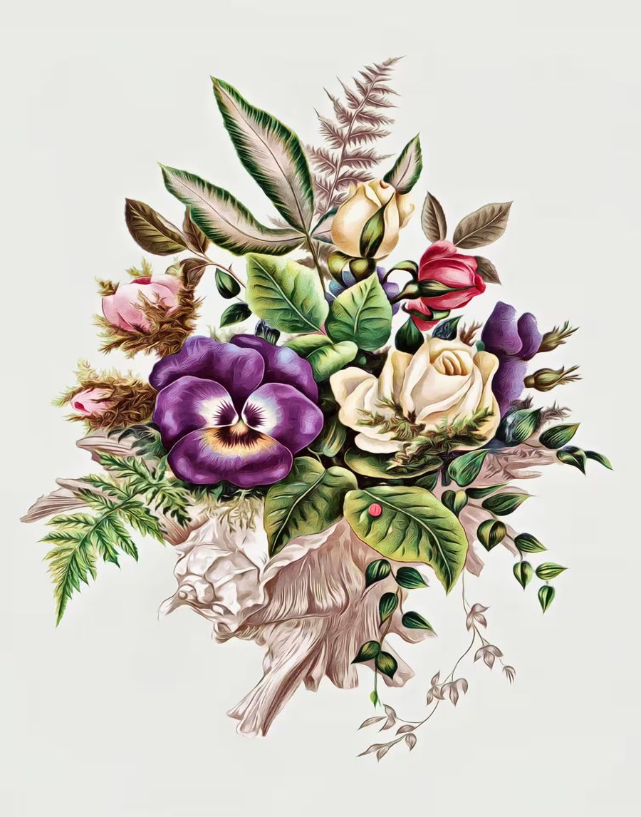 Flowers, Flower Bouquet Still Antique Retro