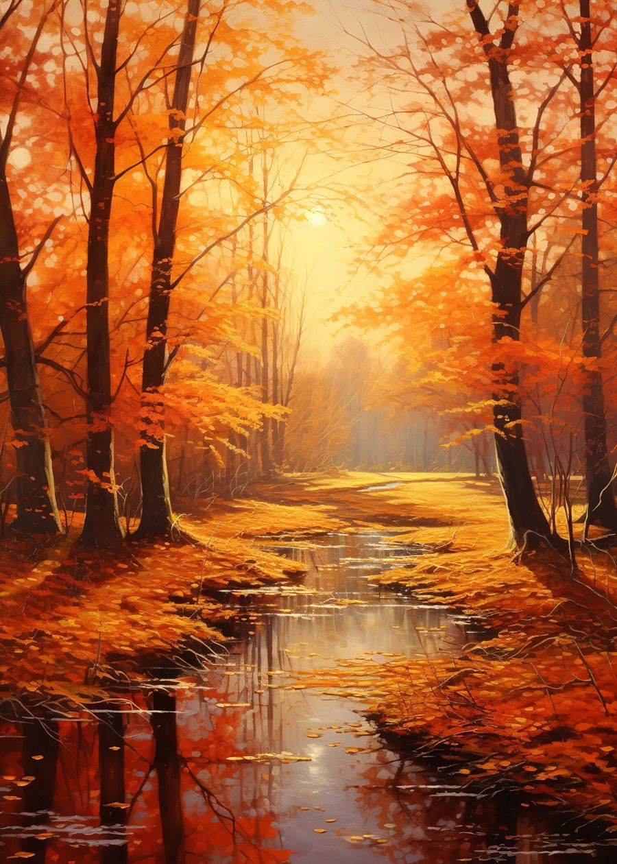 Seasonal, Forest River Fall Landscape Vertical
