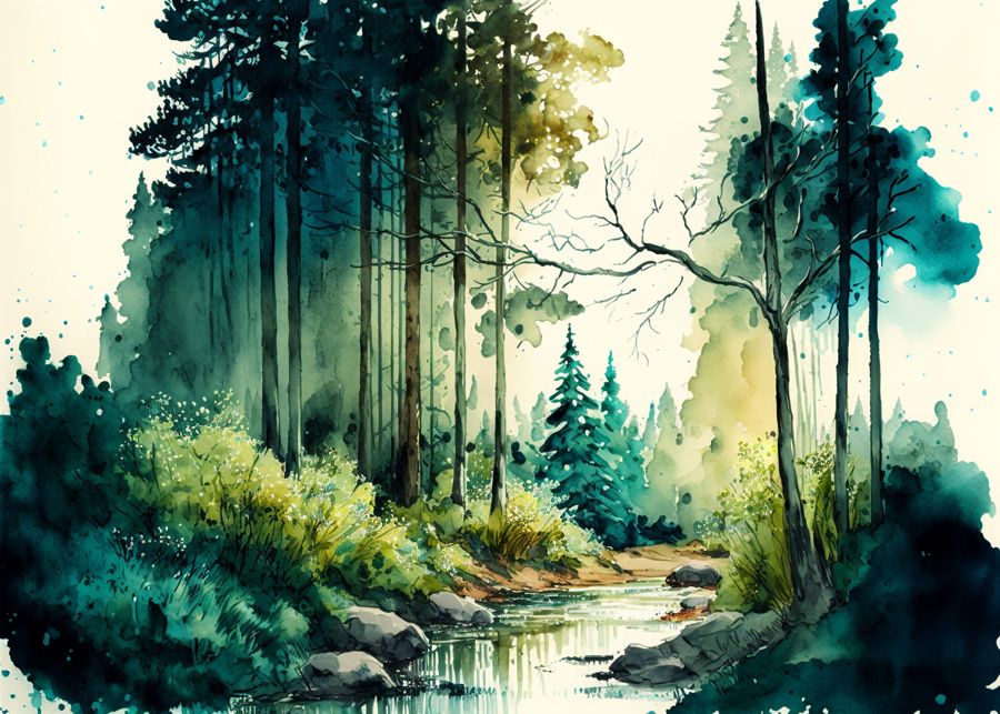 Forests, Forest River Landscape Green Forest