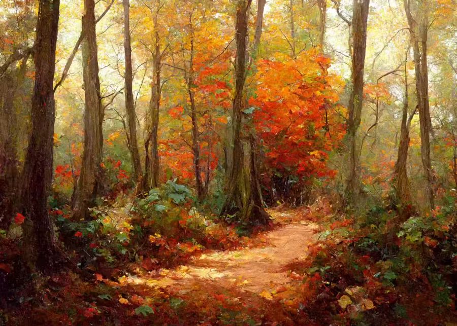 Seasonal, Forest Trail Autumn Landscape Fall