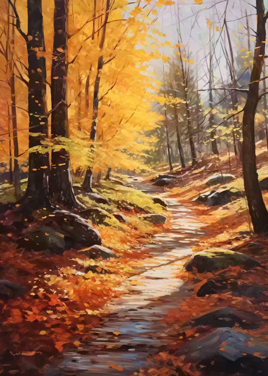 Seasonal, Forest Trail Fall Landscape Autumn