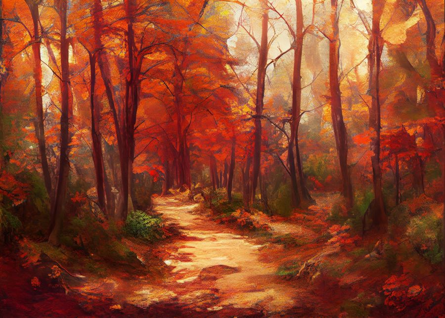 Seasonal, Forest Trail Fall Landscape Home