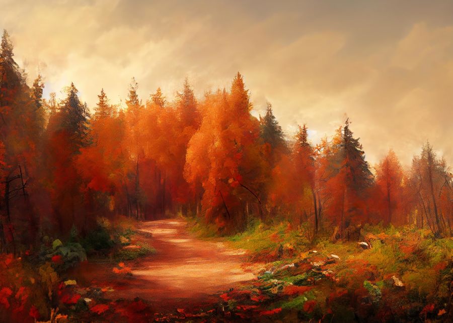 Seasonal, Forest Trail Fall Landscape Nature
