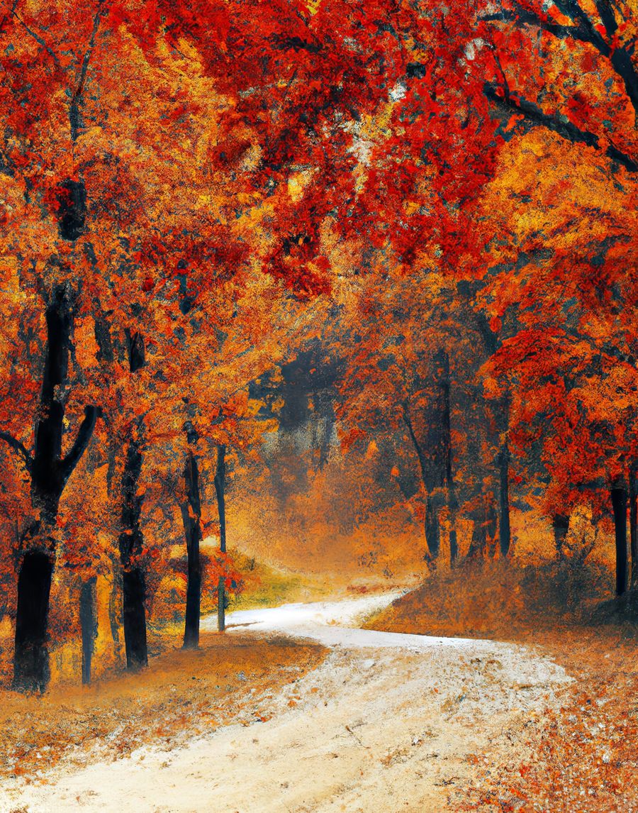 Seasonal, Forest Trail Fall Landscape Vertical