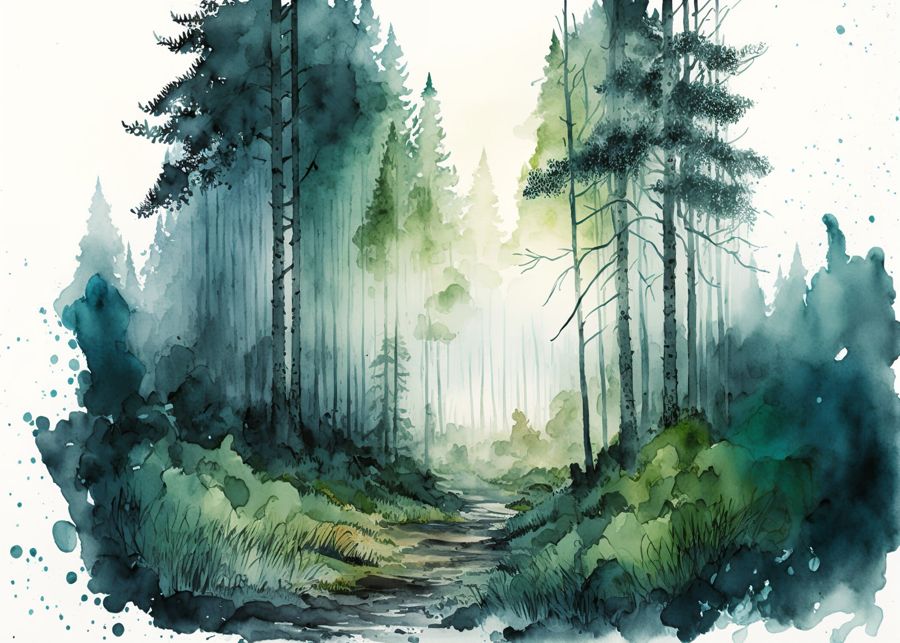Forests, Green Forest Trees Watercolor Forest
