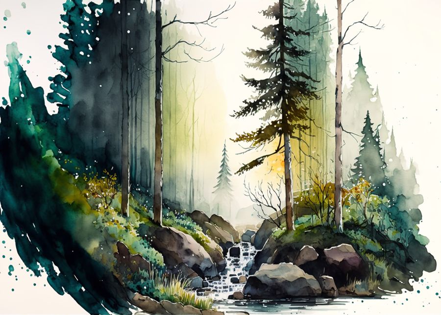 Forests, Green Forest Trees Watercolor Forest