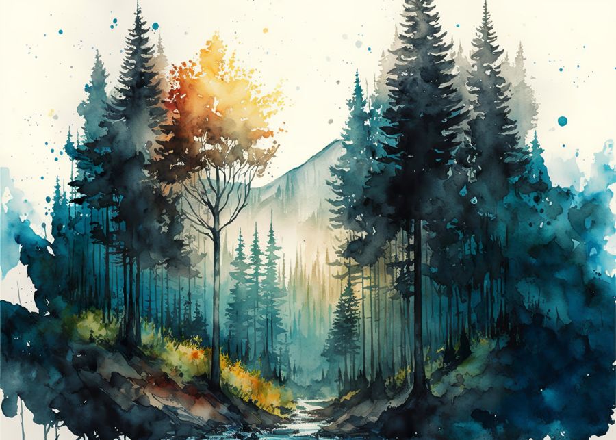 Forests, Green Forest Trees Watercolor Forest