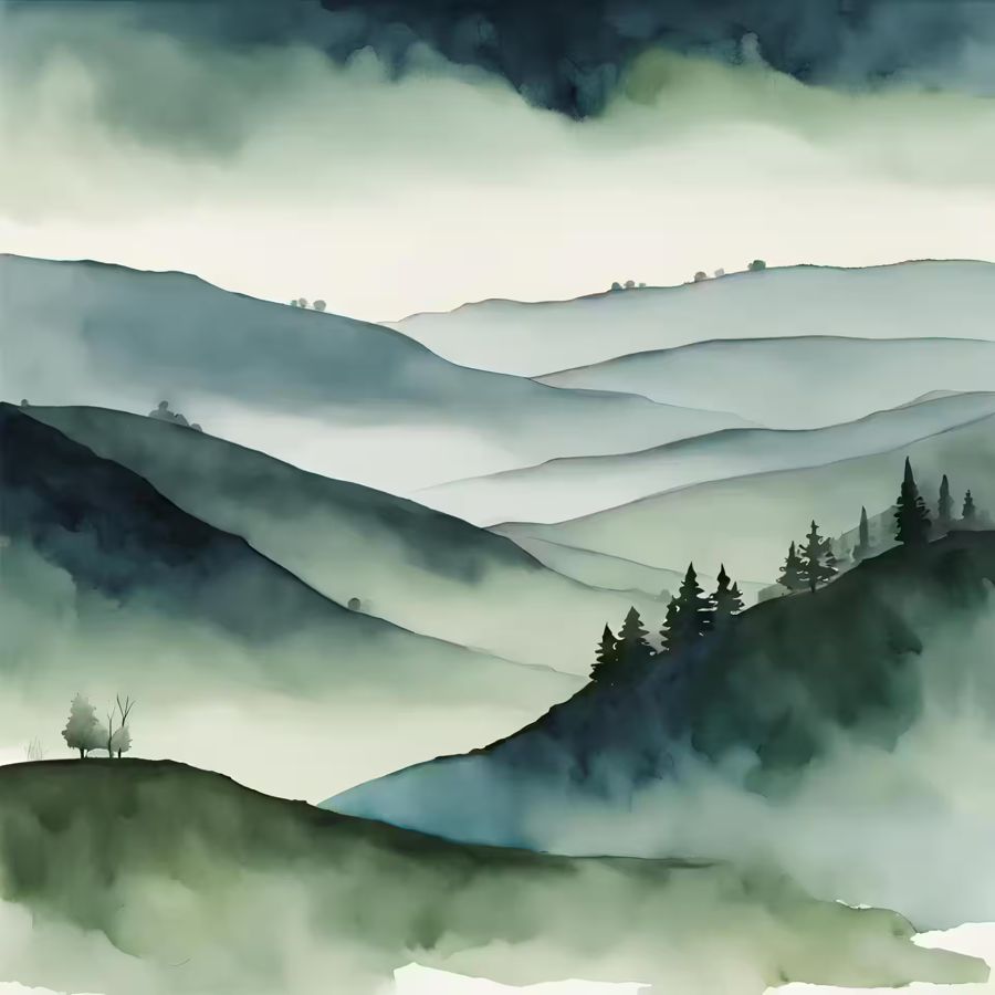 , Green Mountains Watercolor Minimalist