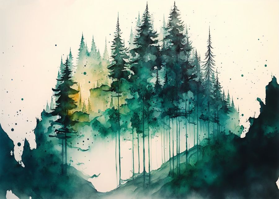 Forests, Green Watercolor Forest Trees Nature