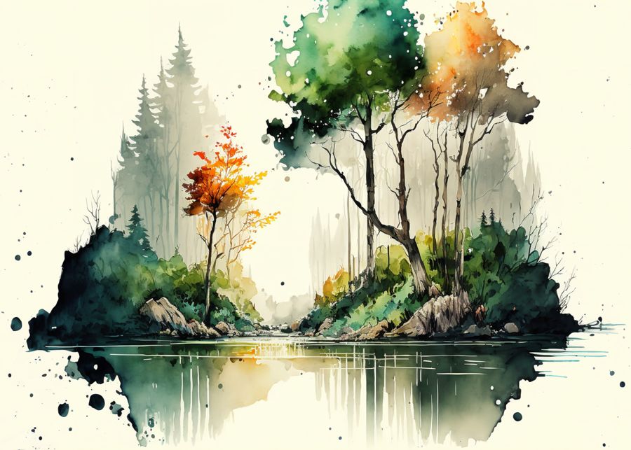Forests, Minimalist Forest River Landscape Green