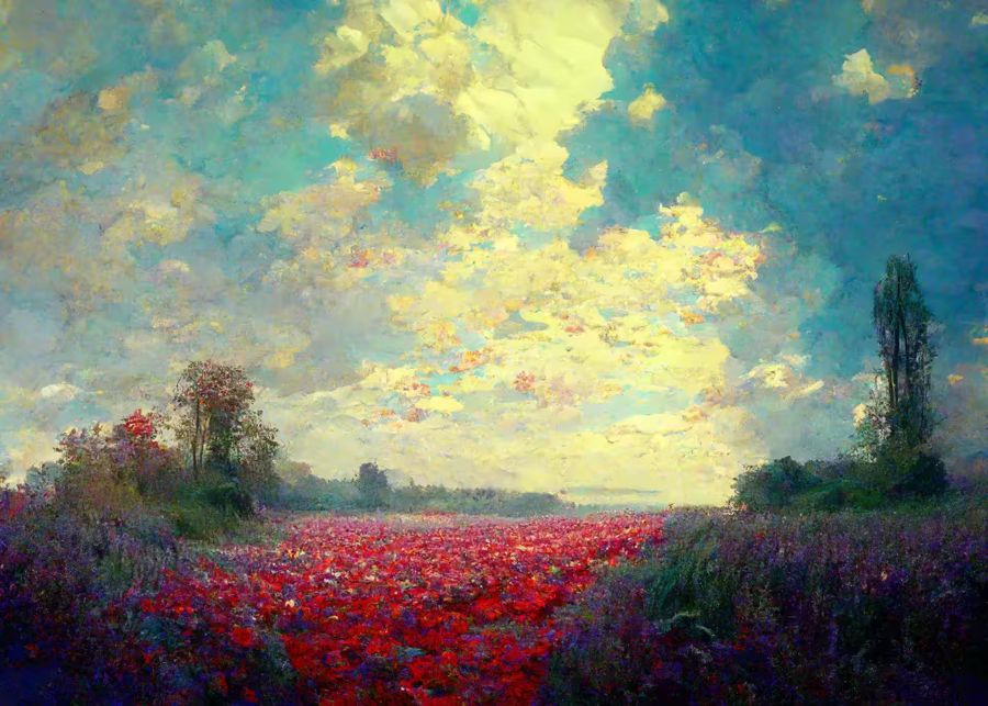 Countryside, Monet Colorful Field Flowers Inspired