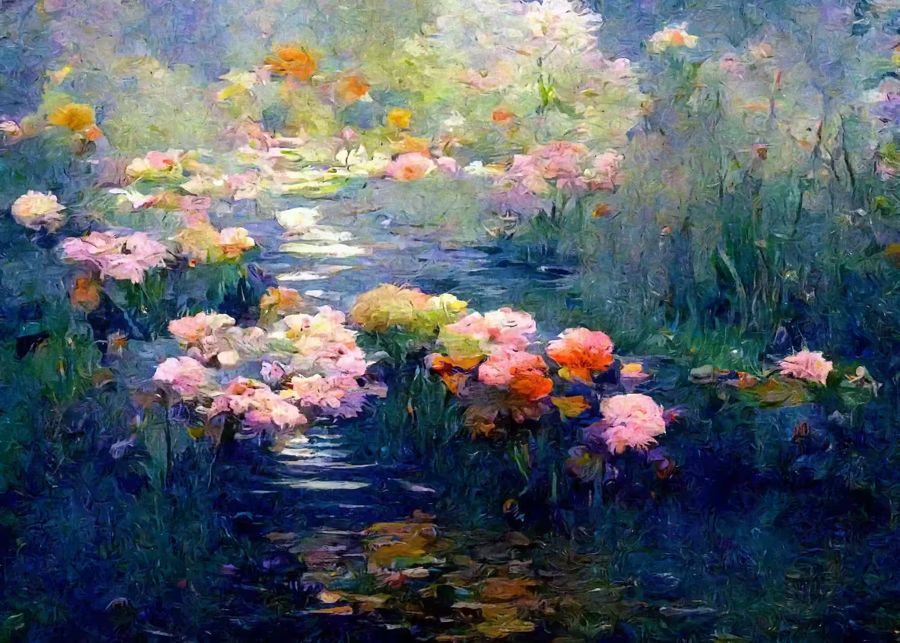 Flowers, Monet Flowers Pond Inspired Floral