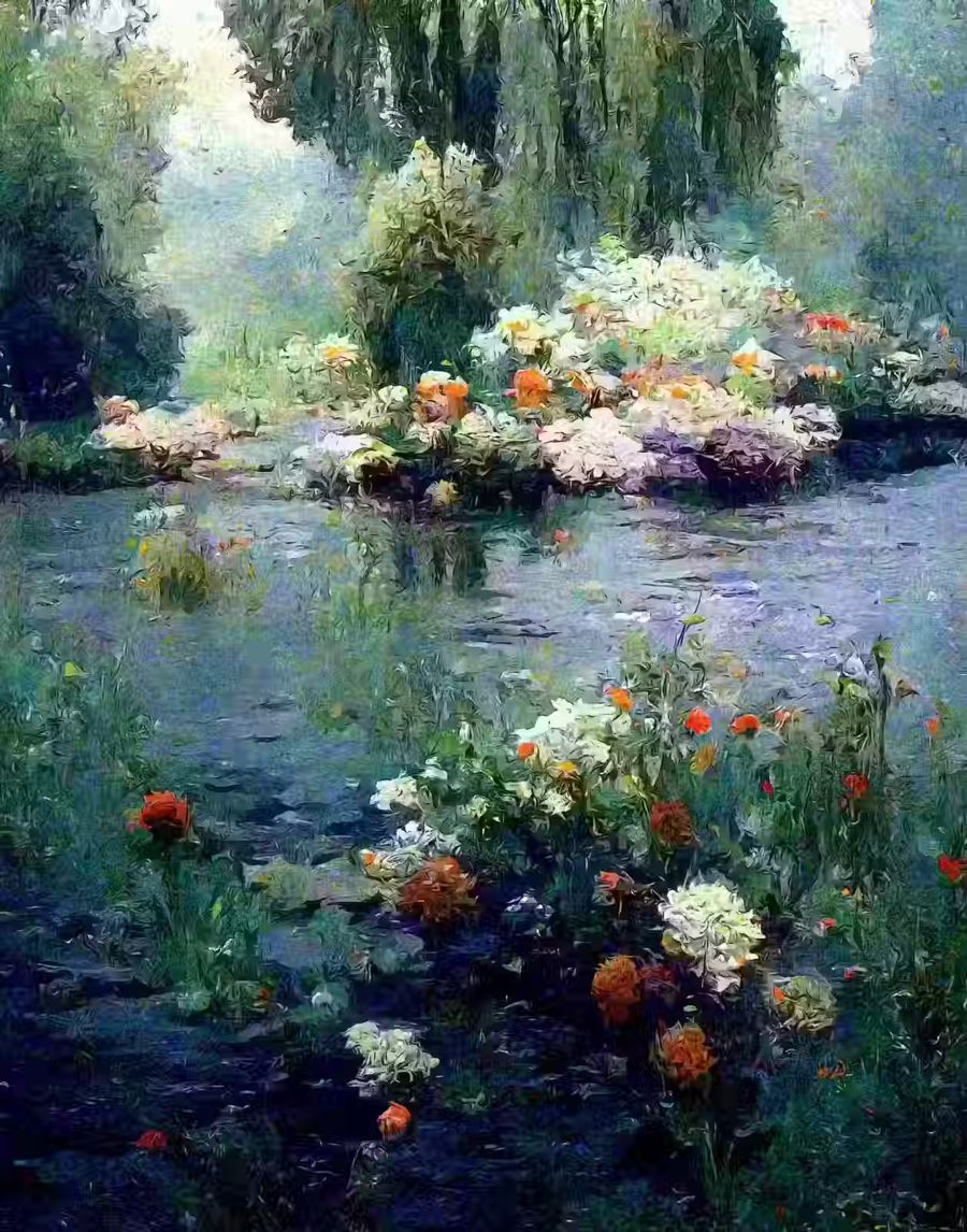 Flowers, Monet Inspired Flowers River Floral