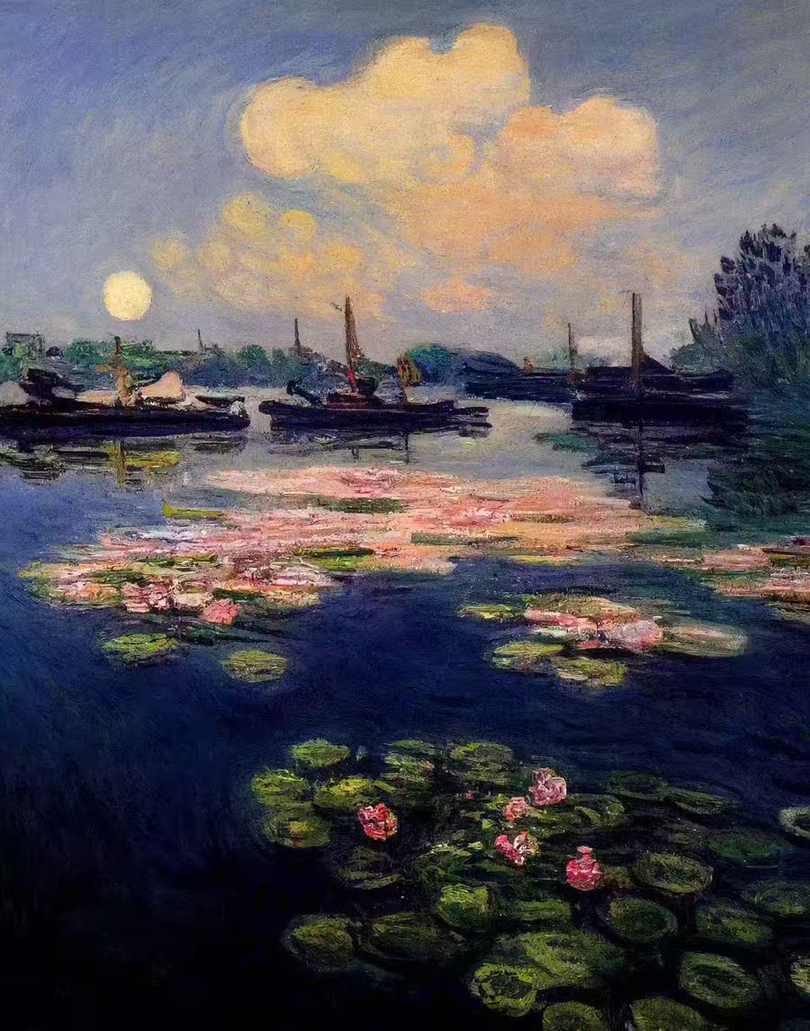 Flowers, Monet Inspired Lilies Lake View