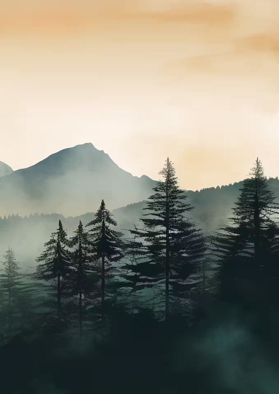 , Mountain 3 Nature Watercolor Green