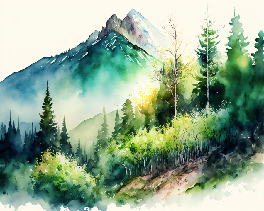 Forests, Mountain Forest Watercolor Forest