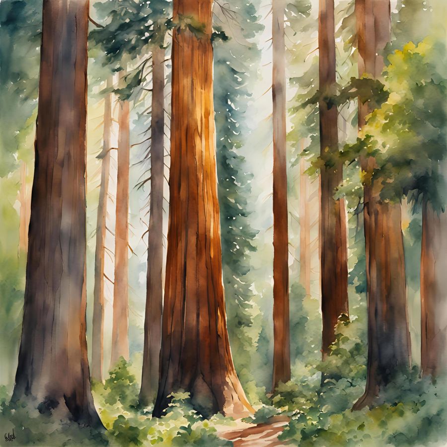 Forests, Nature Watercolor I Sequoia Forest